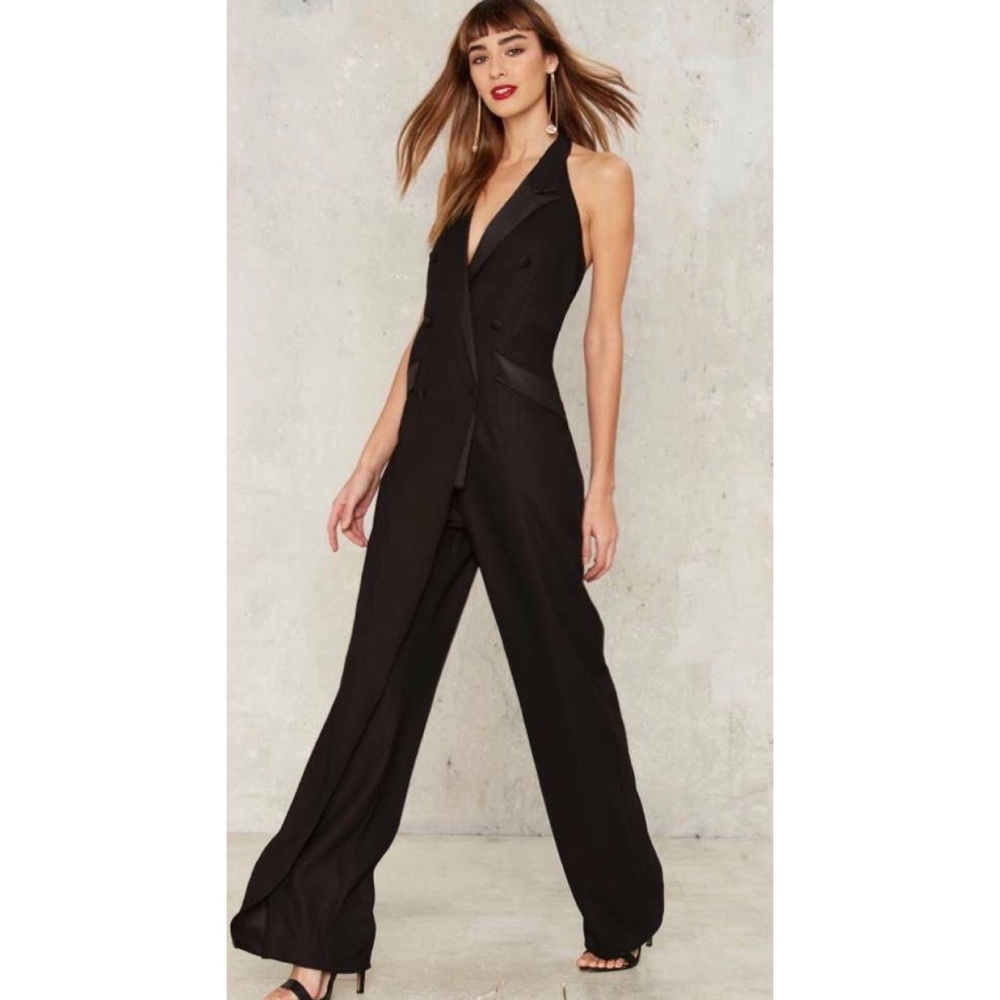 Nasty Gal Tuxedo Jumpsuit Black